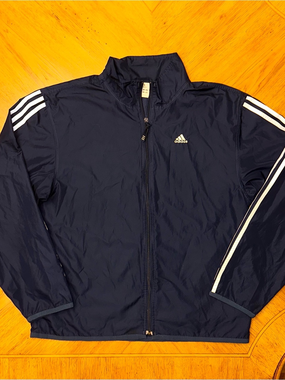 Vintage Adidas Jacket Mens Medium Windbreaker Full Zip Up 3 Stripes Navy Blue